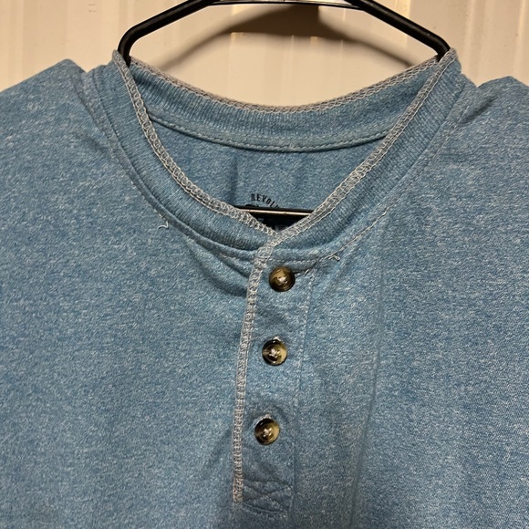 Men’s Revolution Short Sleeve Green T-Shirt with Buttons - Picture 2 of 2